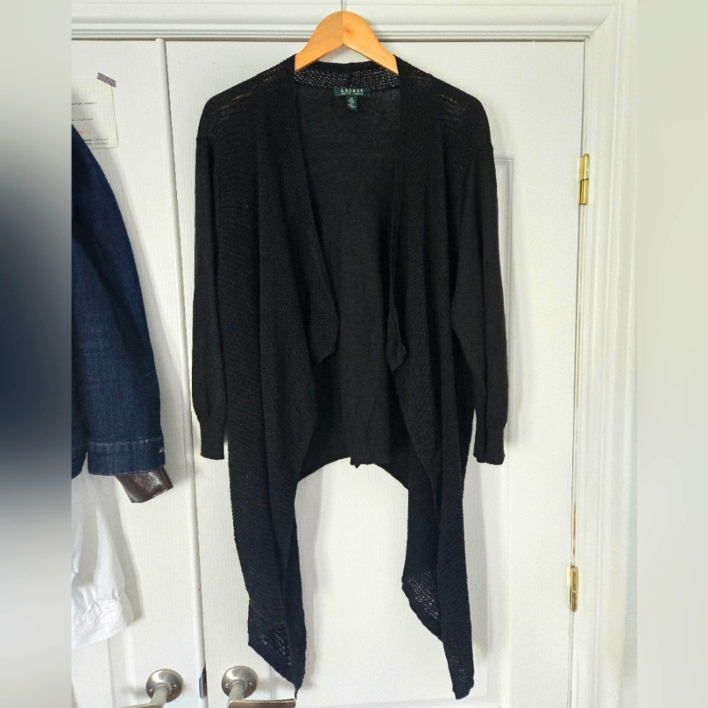 Lauren Ralph Lauren Black Open Front Cardigan Sweater